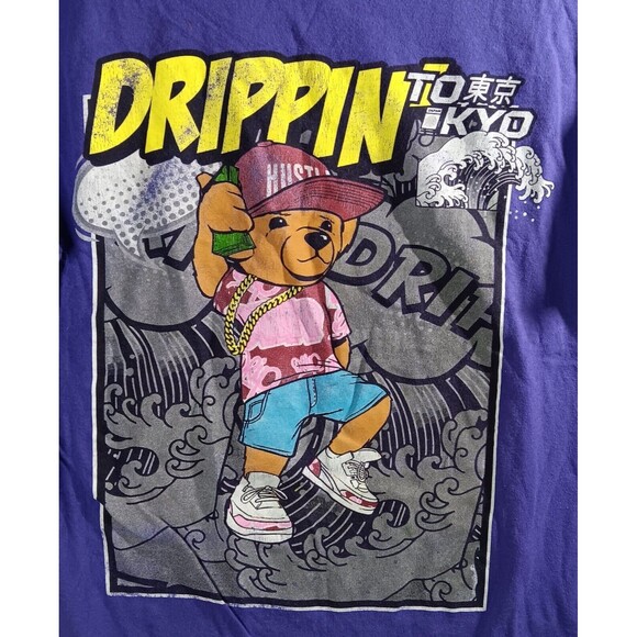 Take That Mens Medium Graphic T Shirt Drippin Tokyo Hustle Bear Waves Purple - Picture 1 of 6